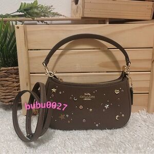 NWT🤎Coach Teri Shoulder Bag With Rivets in Dark Stone Brown Crossbody Star CCZ99